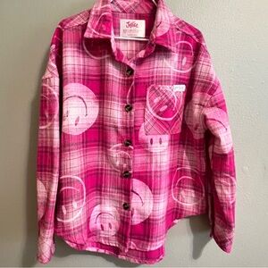Justice Pink Plaid Button Down Shirt